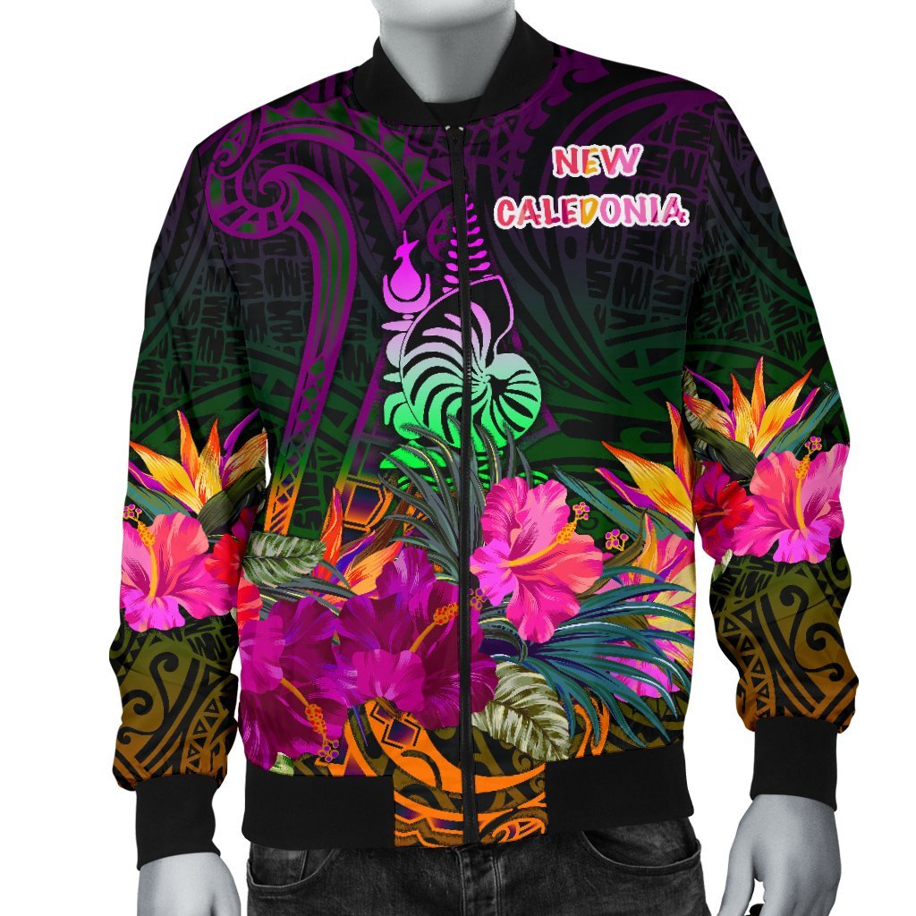 New Caledonia Polynesian men's Bomber Jacket - Summer Hibiscus - Polynesian Pride