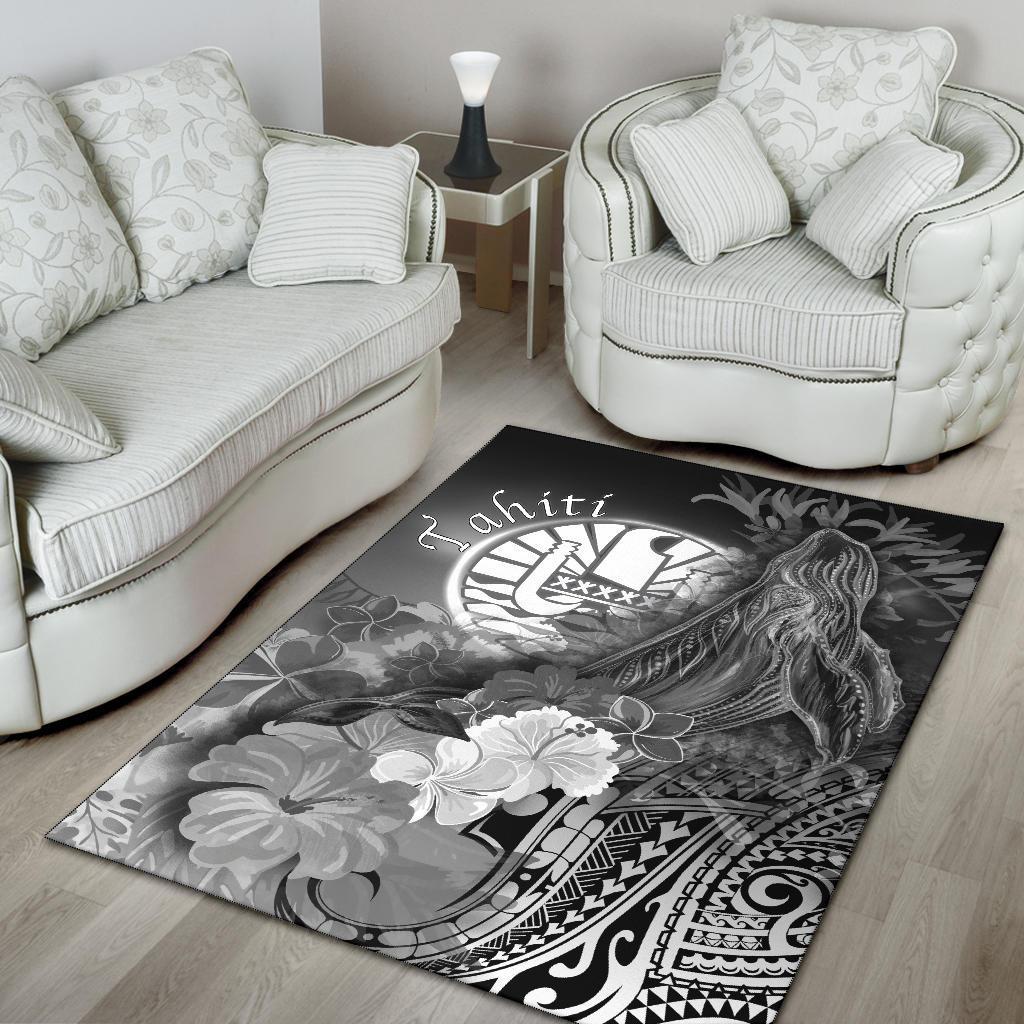 Tahiti Area Rug - Humpback Whale with Tropical Flowers (White) - Polynesian Pride