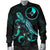 Yap Polynesian Men's Bomber Jacket - Turtle With Blooming Hibiscus Turquoise - Polynesian Pride