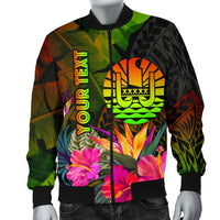 Tahiti Polynesian Personalised Men's Bomber Jacket - Hibiscus and Banana Leaves - Polynesian Pride