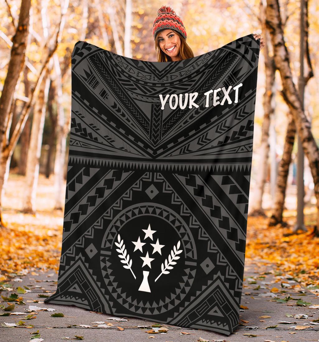 Kosrae Personalised Premium Blanket - Kosrae Flag In Polynesian Tattoo Style (Black) - Polynesian Pride