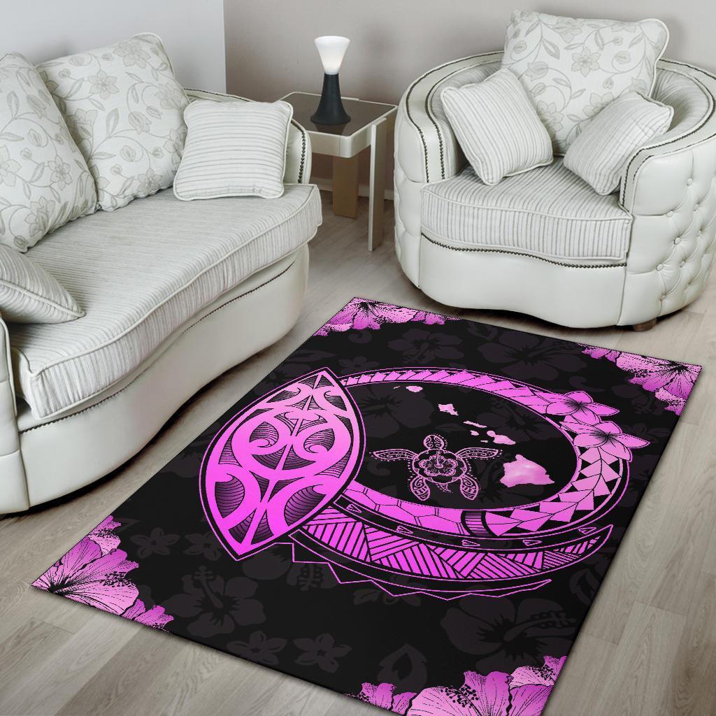 Hawaii Turtle Hibiscus Corner Map Polynesian Area Rug AH - Polynesian Pride