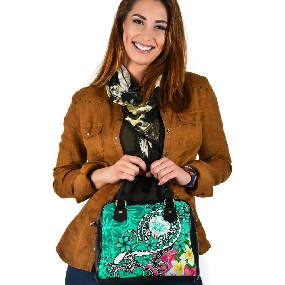 Hawaii Polynesian Shoulder Handbag - Hawaii Seal With Turtle Plumeria (Turquoise) One Size Turquoise - Polynesian Pride