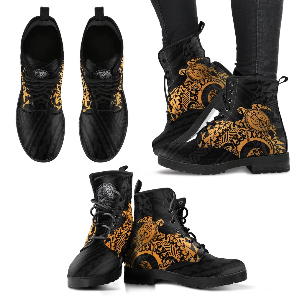 American Samoa Polynesian Leather Boots - Polynesian Turtle (Golden) Golden - Polynesian Pride