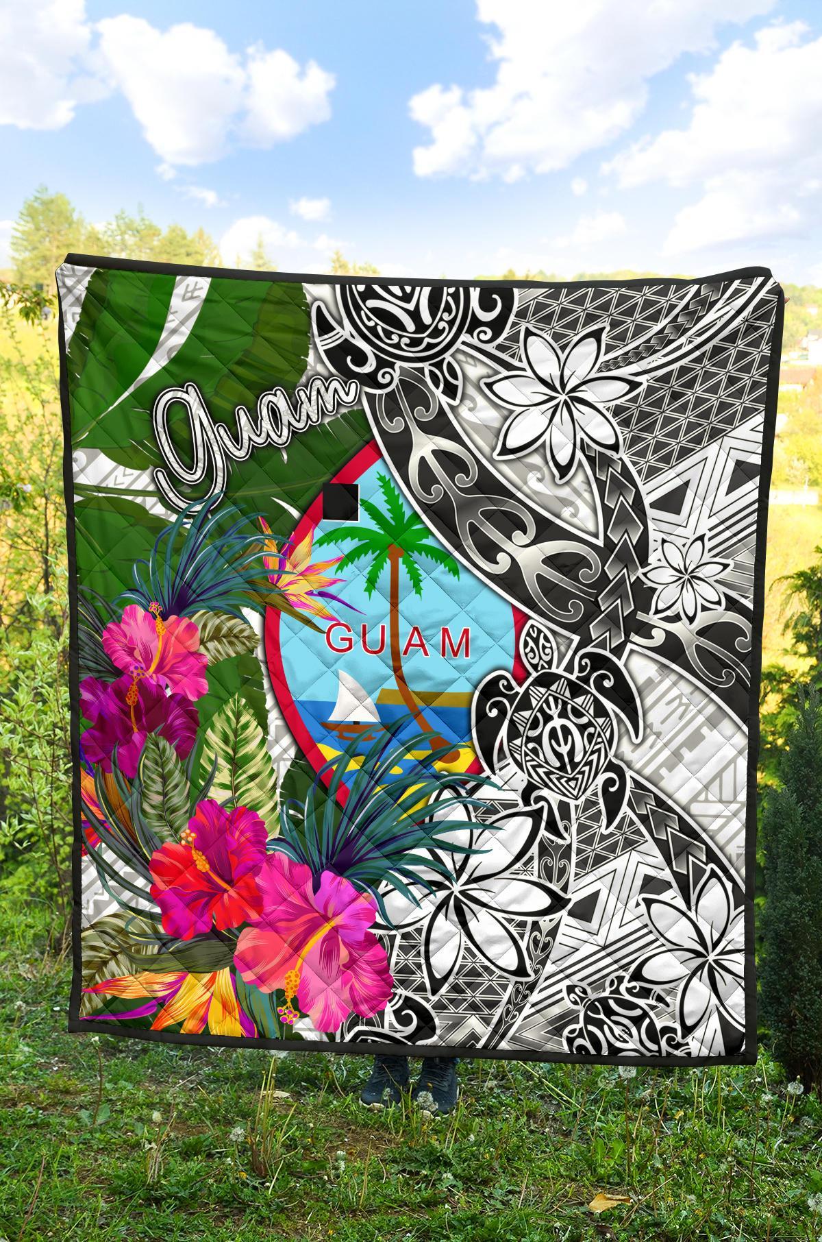 Guam Premium Quilt White - Turtle Plumeria Banana Leaf - Polynesian Pride