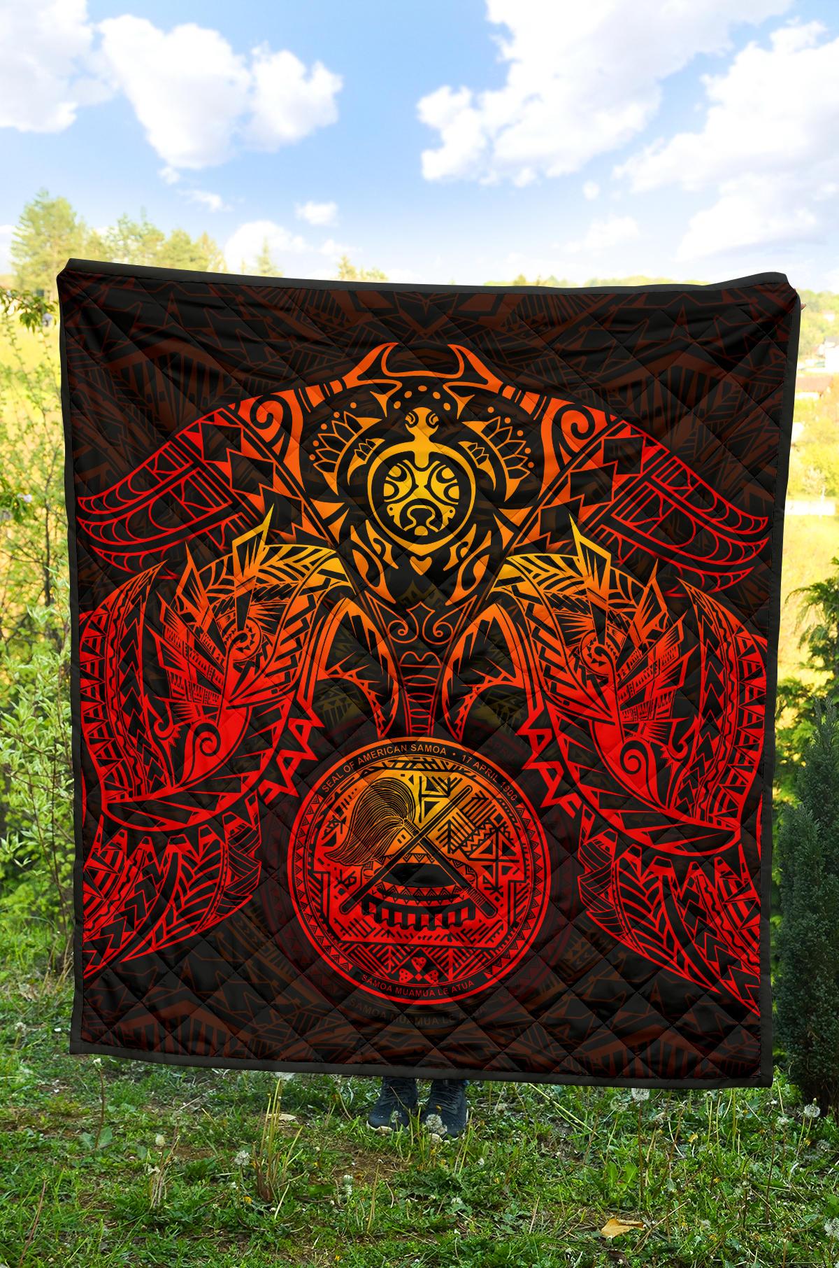 American Samoa Polynesian Premium Quilt - American Samoa Seal Turtle Manta Ray Red Style - Polynesian Pride