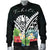 Tahiti Men's Bomber Jacket - Tahiti Caledonia Coat of Arms & Polynesian Tropical Flowers White - Polynesian Pride