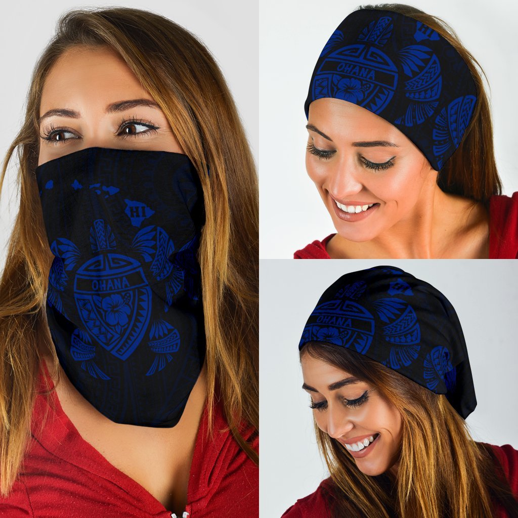 Hawaii Map Turtle Ohana Hibiscus Kakau Polynesian Bandana 3 - Pack - Blue One Size Blue - Polynesian Pride