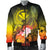 Polynesian Hawaii Men's Bomber Jacket - Kanaka Maoli Humpback Whale with Tropical Flowers (Yellow) - Polynesian Pride