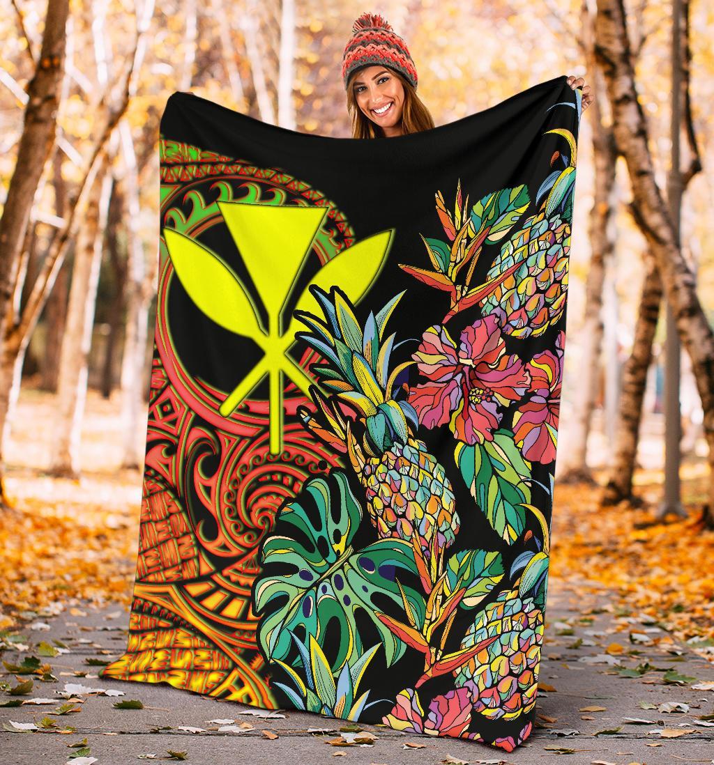 Polynesian Hawaii Premium Blanket - Pineapple Hibiscus - Polynesian Pride