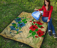 Hibiscus Red And Blue Premium Quilt - Polynesian Pride