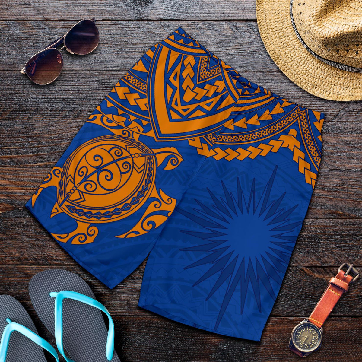 Marshall Islands Polynesian Shorts (Men) - Blue Turtle - Polynesian Pride