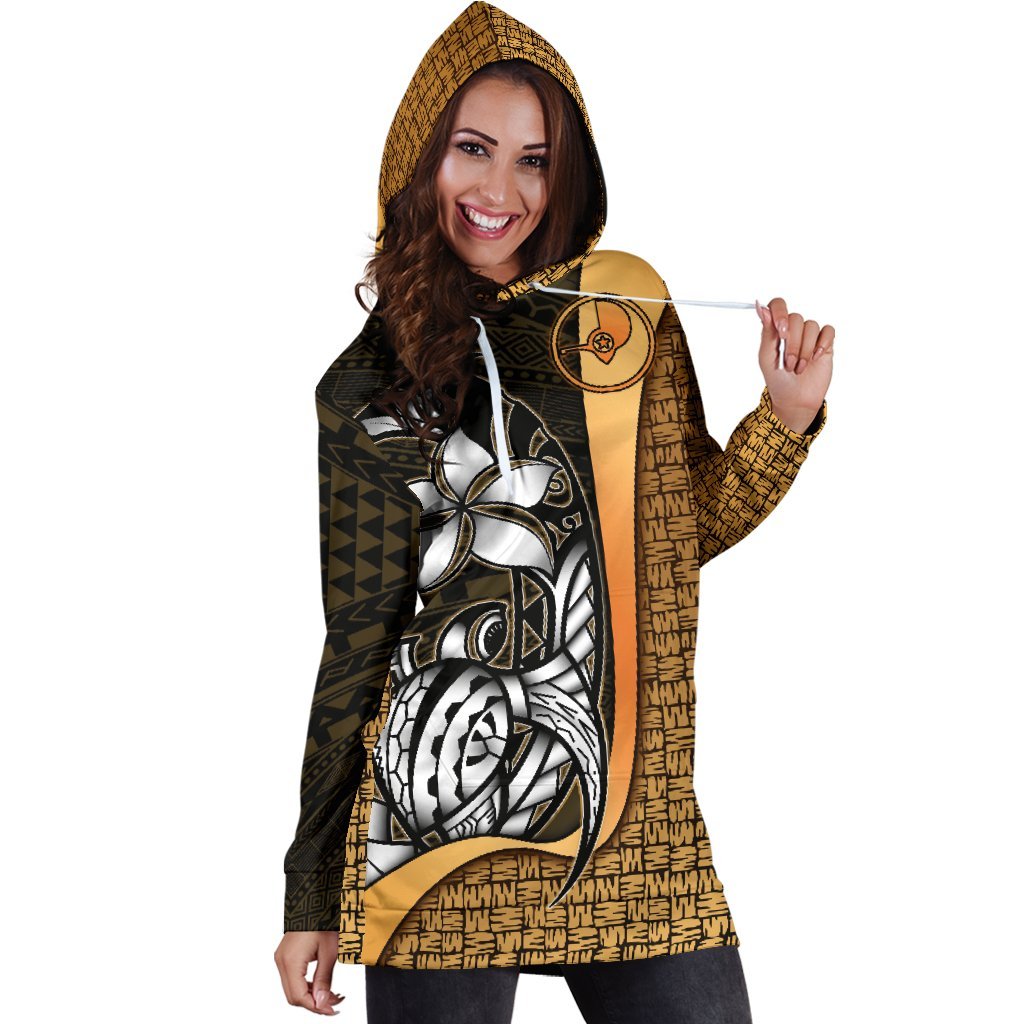 Yap Micronesian Women's Hoodie Dress Gold - Turtle With Hook - Polynesian Pride