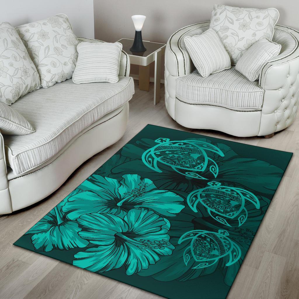 Hawaiian Map Hibiscus Flowers Vintage Polynesian Rug AH - Polynesian Pride
