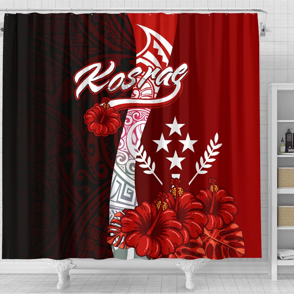 Kosrae Micronesia Shower Curtain - Coat Of Arm With Hibiscus - Polynesian Pride