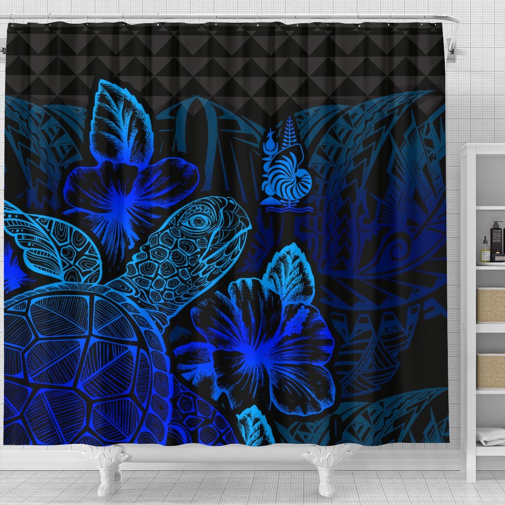 New Caledonia Shower Curtain Turtle Hibiscus Blue - Polynesian Pride