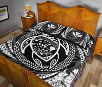 Hawaiian Kanaka Honu Hibiscus Tornando White Polynesian Quilt Bed Set - Polynesian Pride