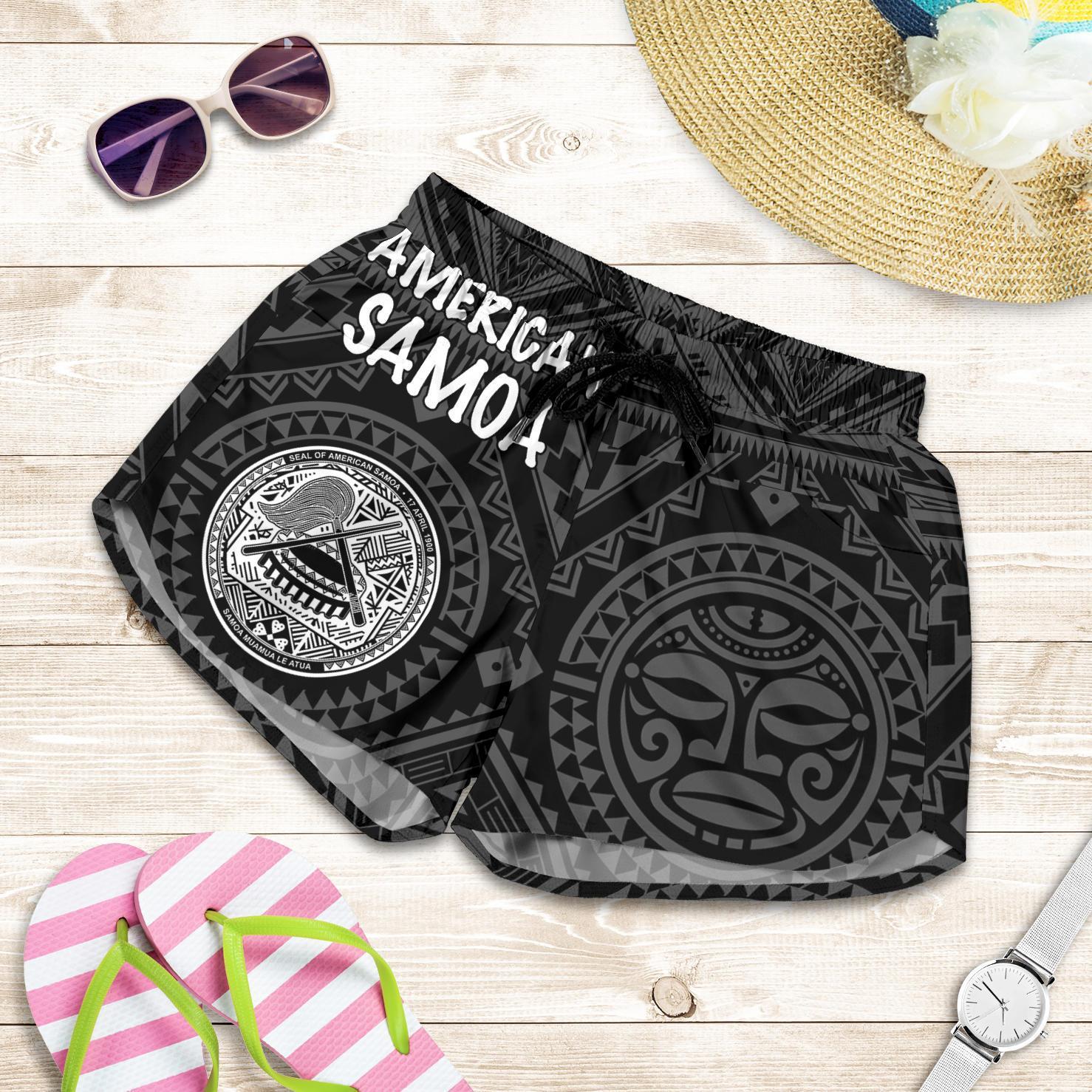 American Samoa Women's Shorts - Seal In Polynesian Tattoo Style ( Black) Women Black - Polynesian Pride