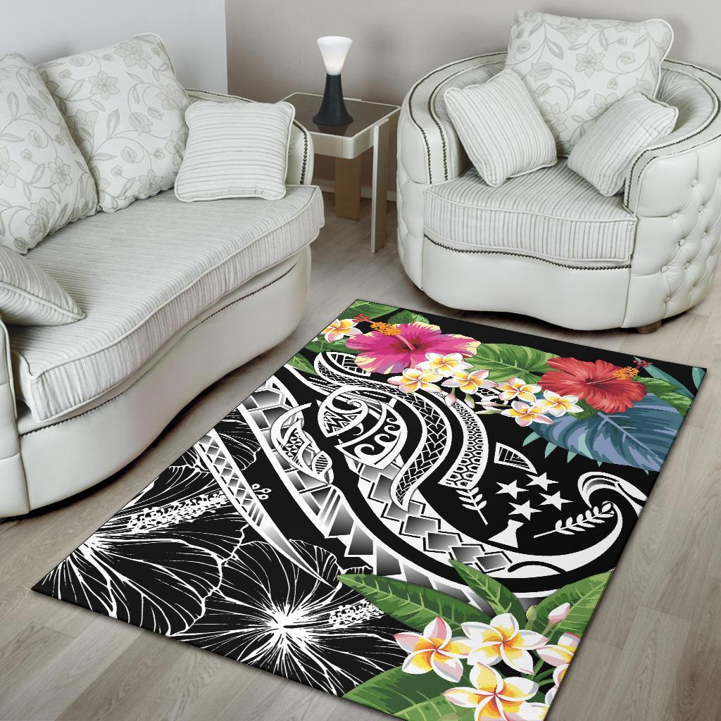 Kosrae Polynesian Area Rug - Summer Plumeria (Black) - Polynesian Pride