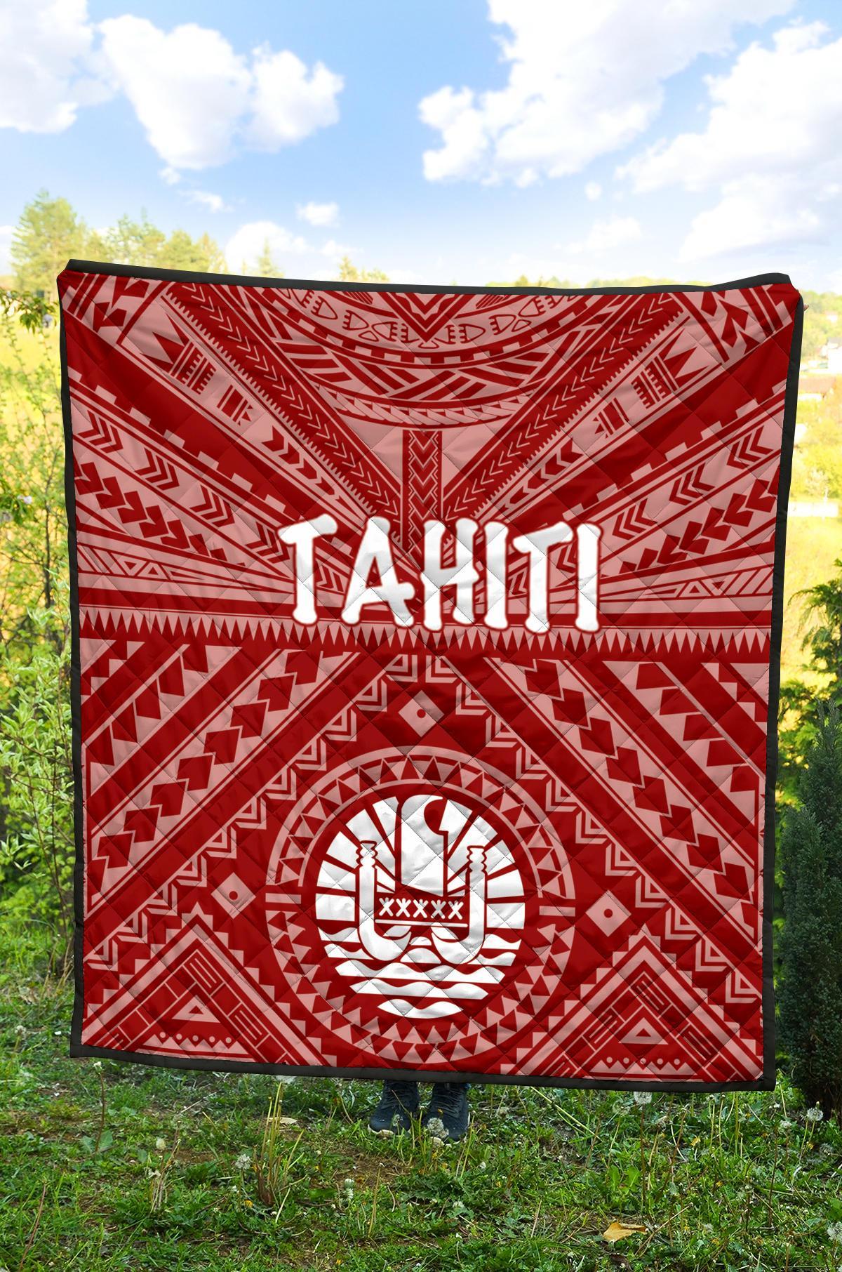 Tahiti Premium Quilt - Tahiti Seal In Polynesian Tattoo Style (Red) - Polynesian Pride