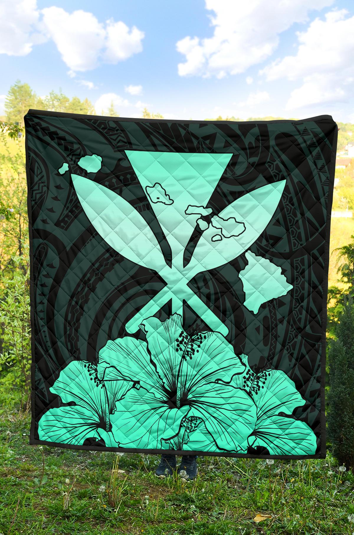 Hawaiian Kanaka Premium Quilt Hibiscus Polynesian Love Turquoise - Polynesian Pride
