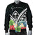 Guam Men's Bomber Jacket - Guam Coat of Arms & Polynesian Tropical Flowers White - Polynesian Pride