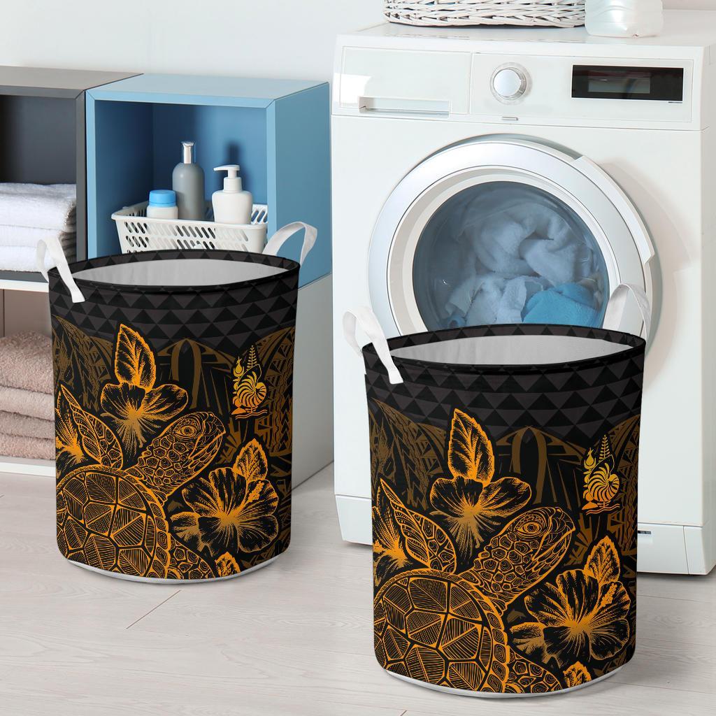 New Caledonia Laundry Basket - Polynesian Turtle Hibiscus Gold - Polynesian Pride