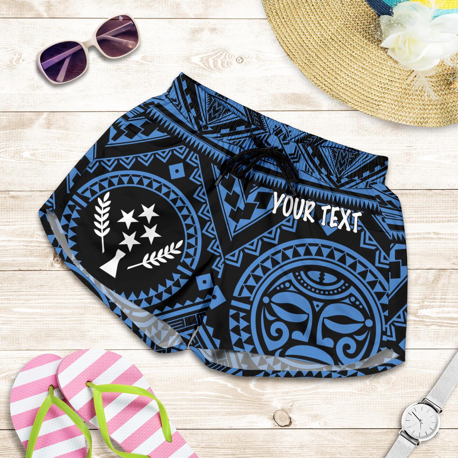 Kosrae Personalised Women's Shorts - Kosrae Flag In Polynesian Tattoo Style (Blue) Women Blue - Polynesian Pride