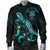 Niue Polynesian Men's Bomber Jacket - Turtle With Blooming Hibiscus Turquoise - Polynesian Pride