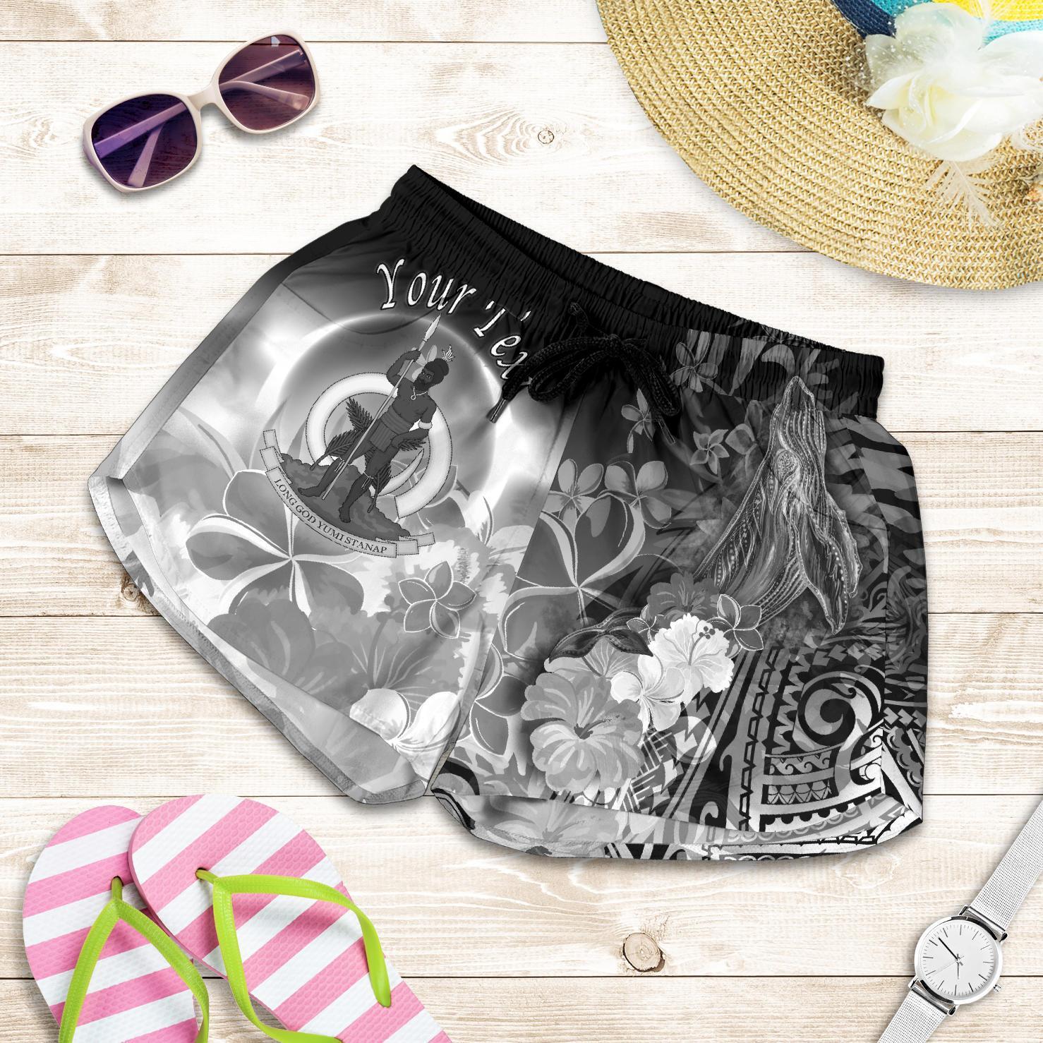 Vanuatu Custom Personalised Women's Short - Humpback Whale with Tropical Flowers (White) Women White - Polynesian Pride