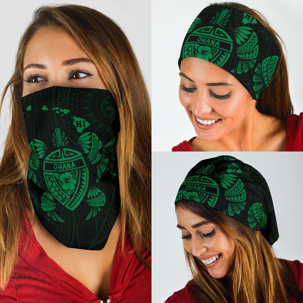 Hawaii Map Turtle Ohana Hibiscus Kakau Polynesian Bandana 3 - Pack - Green One Size Green - Polynesian Pride