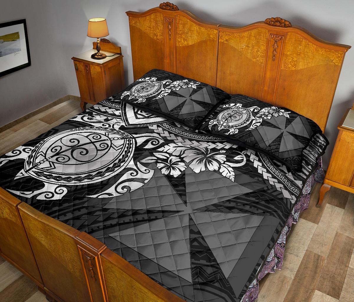 Wallis and Futuna Polynesian Quilt Bed Set - Wallis and Futuna & White Turtle Hibiscus - Polynesian Pride