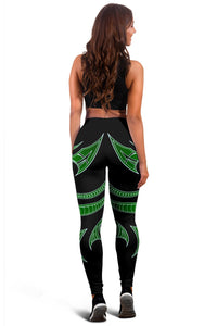Hawaii Tribal Polynesian Women's Leggings - Green - Juno Style - AH - Polynesian Pride