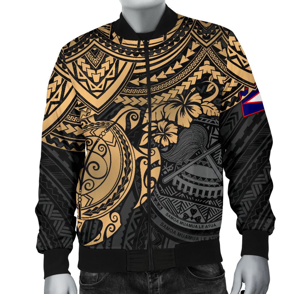 American Samoa Polynesian Bomber Jacket (Men) - Gold Turtle - Polynesian Pride