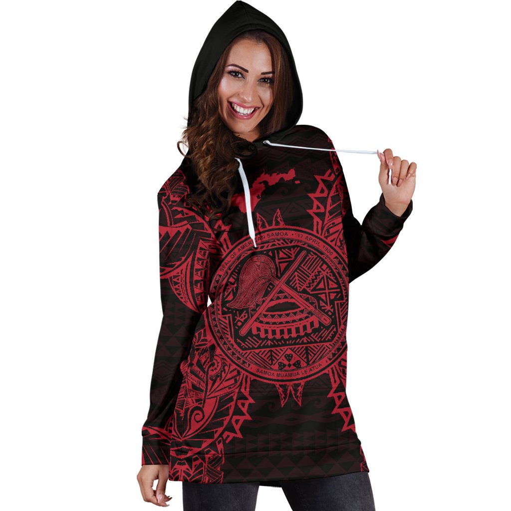 American Samoa Polynesian Hoodie Dress - Map Red - Polynesian Pride