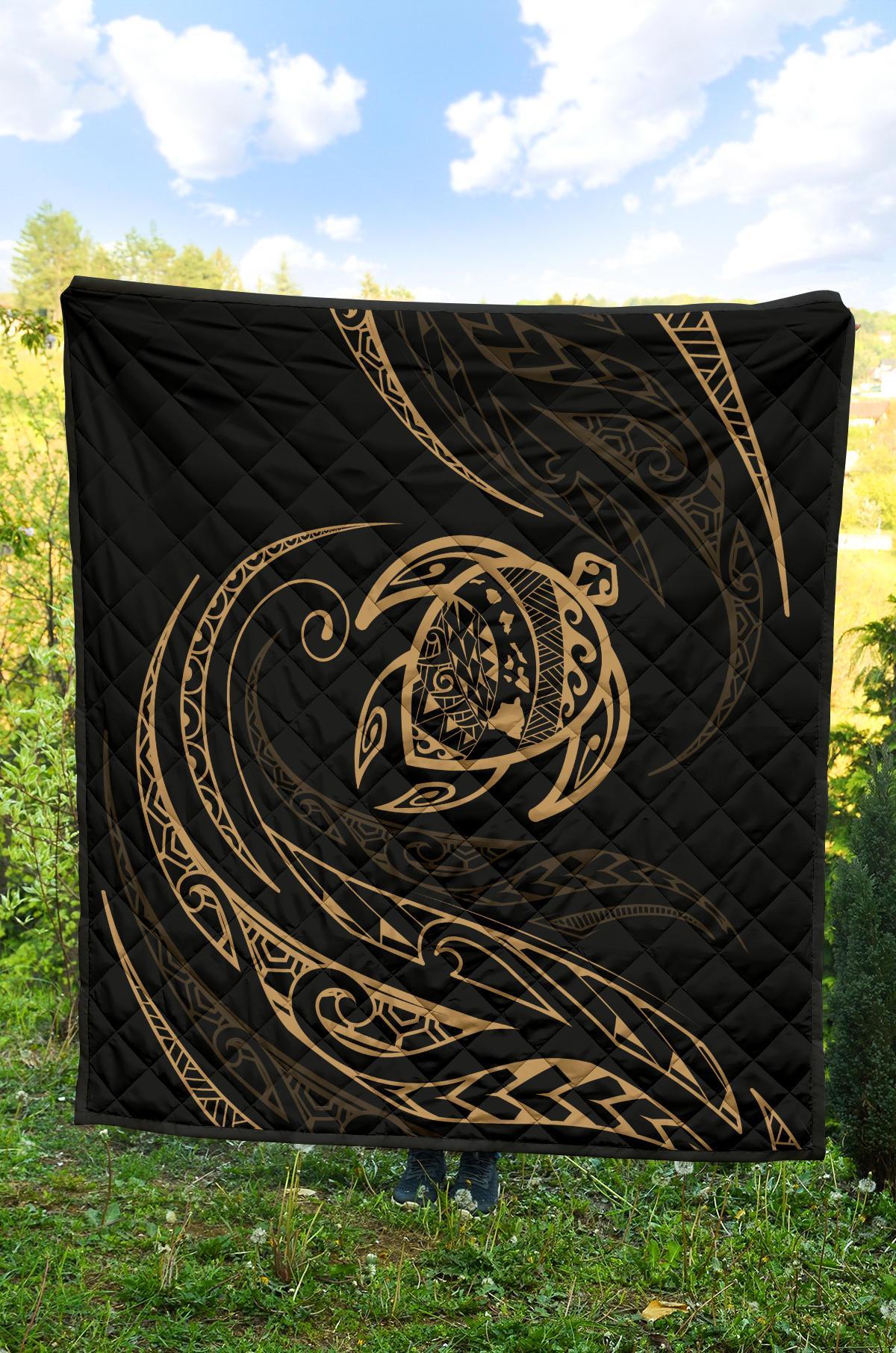 Hawaii Turtle Premium Quilt - Gold - Frida Style - Polynesian Pride