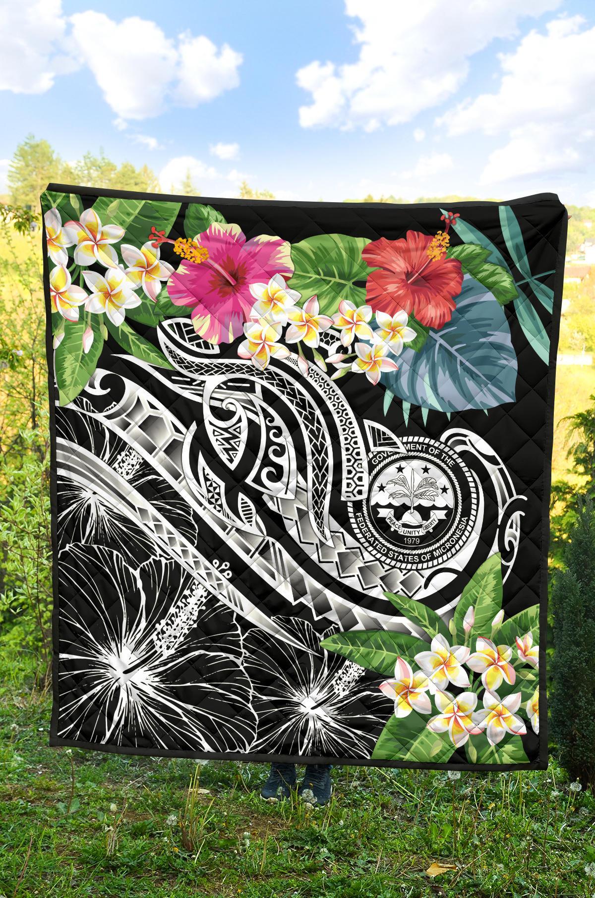 FSM Polynesian Premium Quilt - Summer Plumeria (Black) - Polynesian Pride