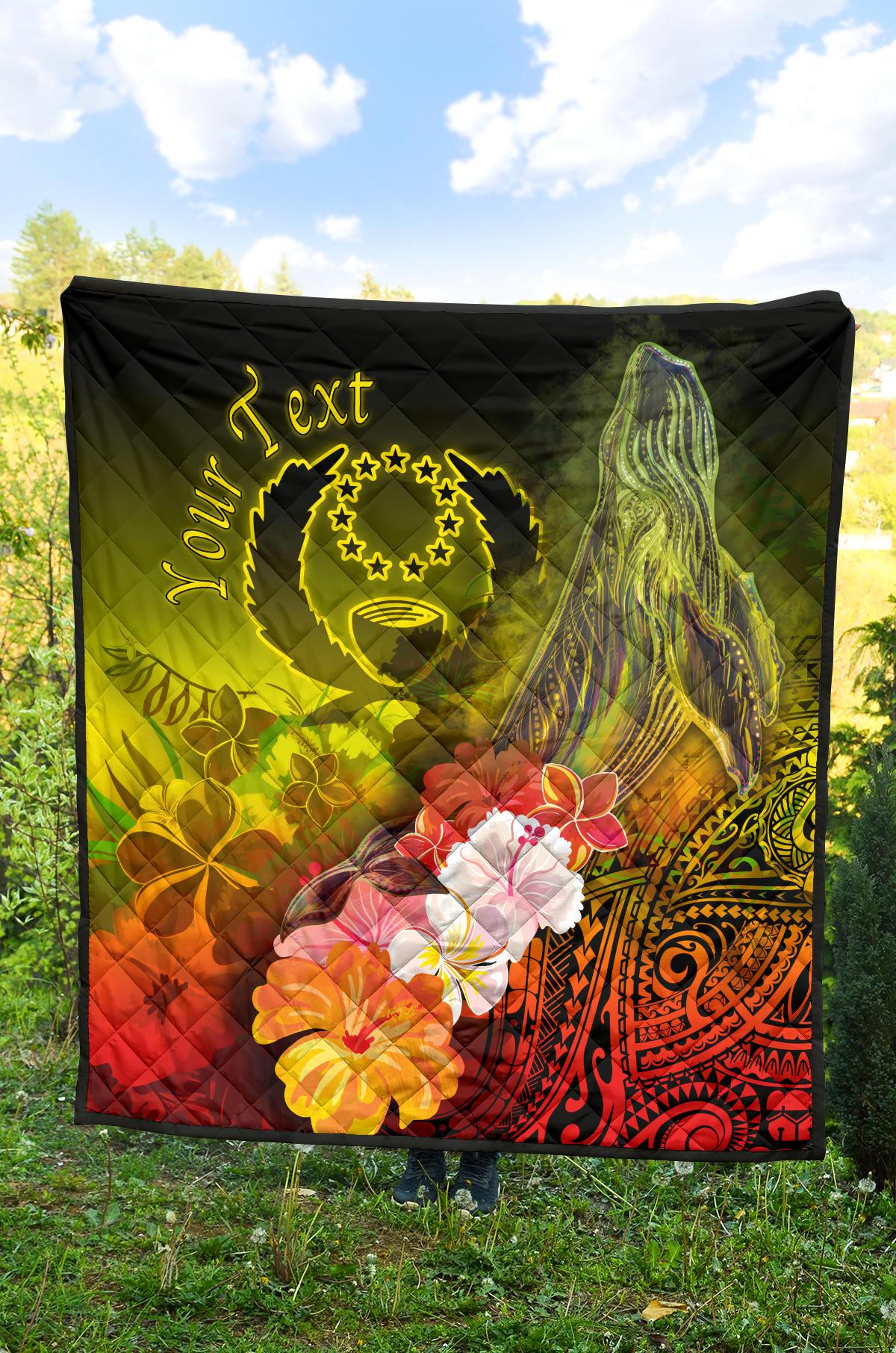 Pohnpei Custom Personalised Premium Quilt - Humpback Whale with Tropical Flowers (Yellow) - Polynesian Pride