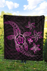 Kanaka Map Hibiscus Plumeria Turtle Art Pink Polynesian Premium Quilt - Polynesian Pride