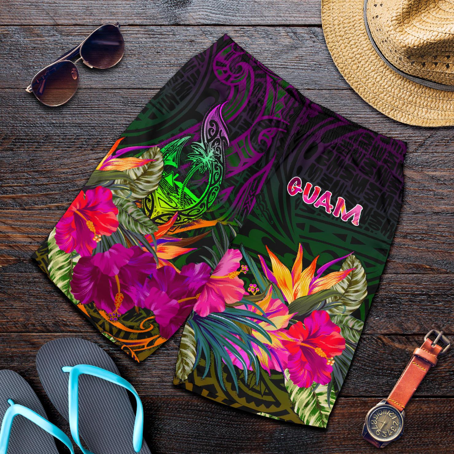 Guam Polynesian Men's Shorts - Summer Hibiscus Reggae - Polynesian Pride