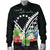 Cook Islands Men's Bomber Jacket - Cook Islands Coat of Arms & Polynesian Tropical Flowers White - Polynesian Pride