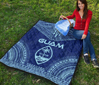 Guam Premium Quilt - Guam Coat Of Arms Polynesian Chief Blue Version - Polynesian Pride