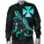 Wallis and Futuna Polynesian Men's Bomber Jacket - Turtle With Blooming Hibiscus Turquoise - Polynesian Pride