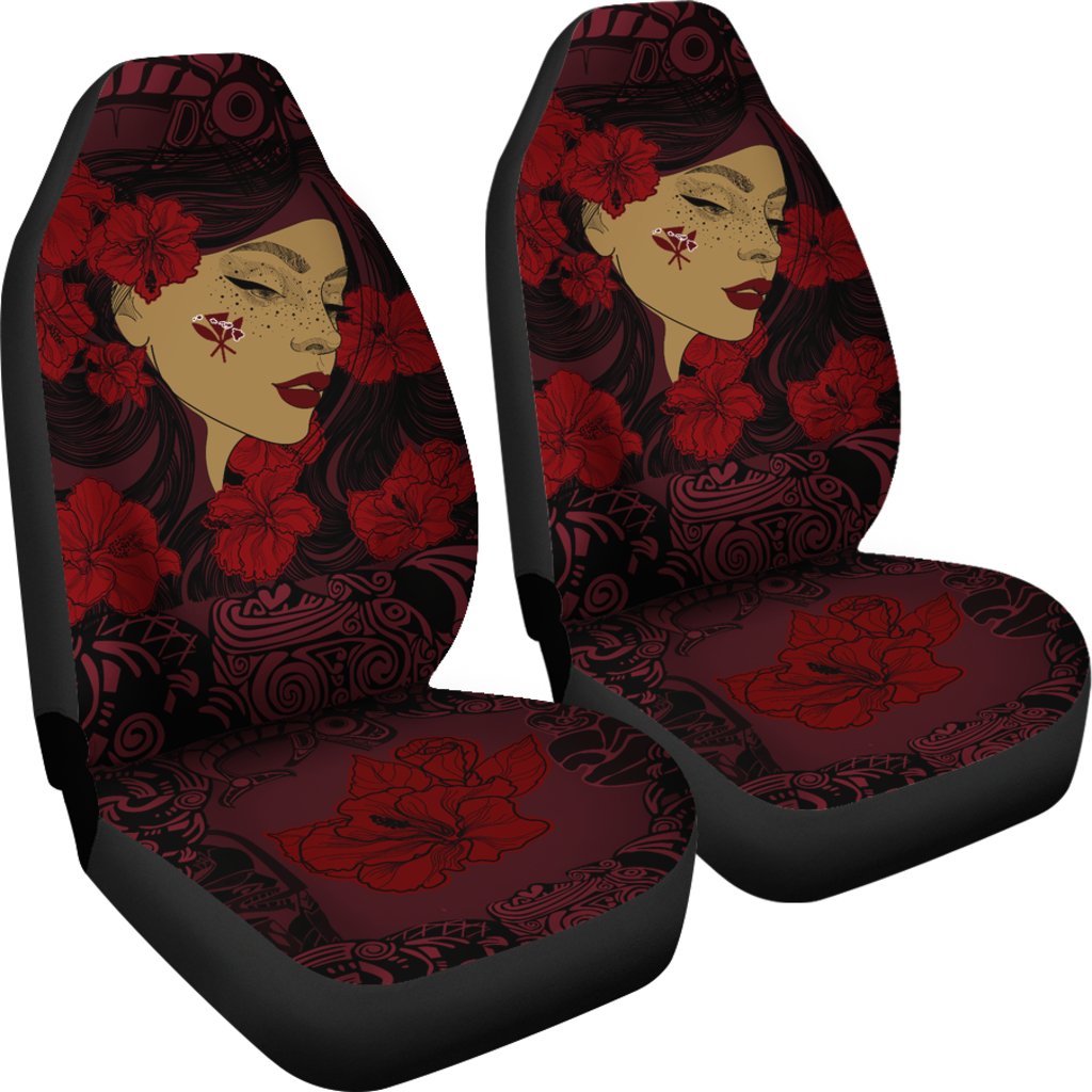 Hawaii Kanaka Polynesian Hula Girl Car Seat Cover - Black Style - AH Universal Fit Red - Polynesian Pride