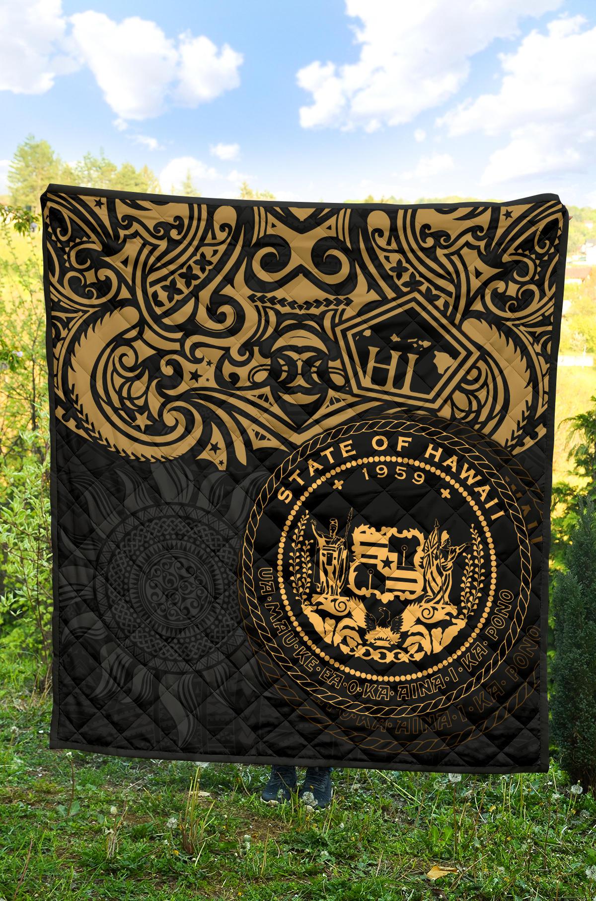 Hawaii Premium Quilt - Hawaii Seal Pride Style (Gold) - Polynesian Pride