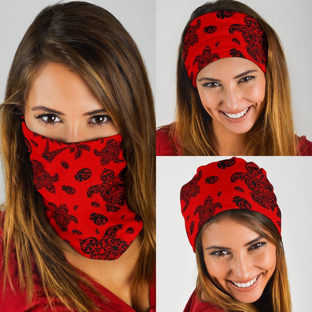 Polynesian Turtle Palm And Sea Pebbles Red Bandana 3 - Pack Red One Size - Polynesian Pride