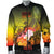 Fiji Men's Bomber Jacket - Humpback Whale with Tropical Flowers (Yellow) - Polynesian Pride