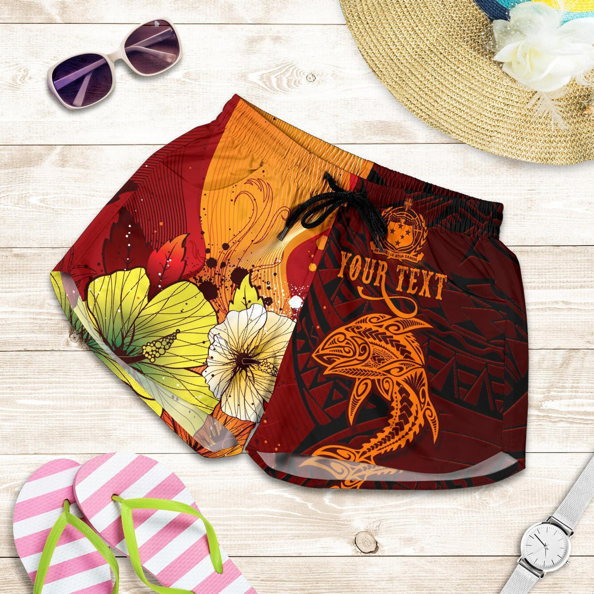 Samoa Custom Personalised Women's Shorts - Tribal Tuna Fish - Polynesian Pride