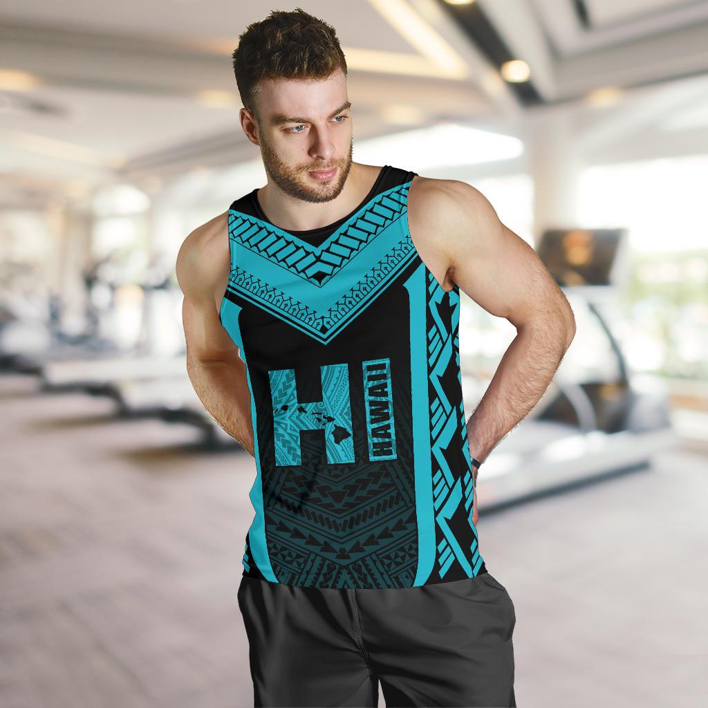 Hawaiian Kanaka Polynesian Men's Tank Top Active Blue - Polynesian Pride