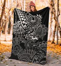 Tahiti Polynesian Premium Blanket - White Turtle Hibiscus Flowing - Polynesian Pride